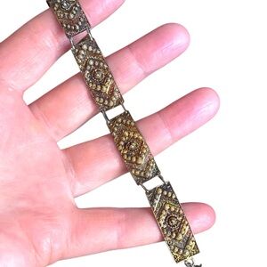 Antique Art Deco Filagree gold wash 800 Silver Geometric link Bracelet